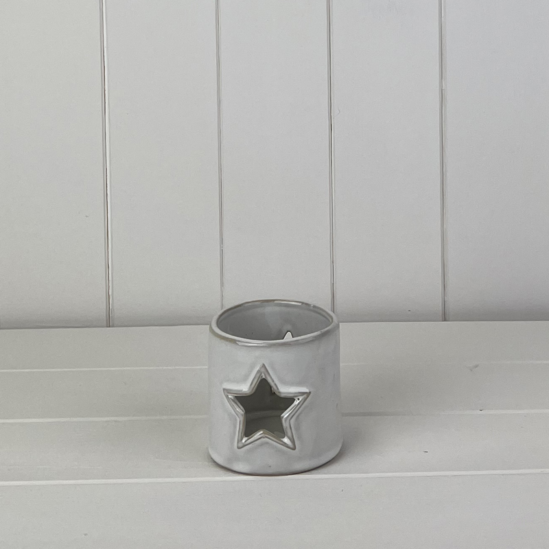 Grey Ceramic Star Design Tealight Holder detail page